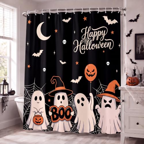 Halloween Ghost Shower Curtain with Hooks, 72 x 71 Inches - Boo Variation
