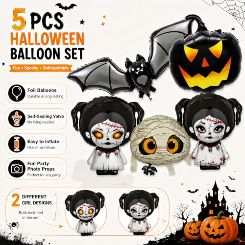 Halloween Foil Balloons Set - Mummy Bat Pumpkin Horror Doll 5 pcs