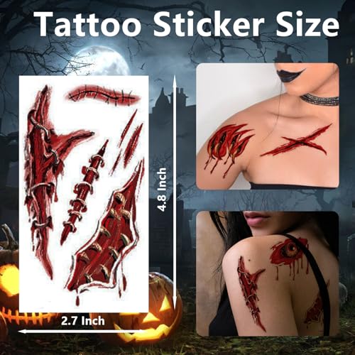 Fake Scars Temporary Tattoos A - 60+PCS Horror Blood Zombie Wounds Halloween