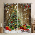 Blackout Christmas Tree Curtains Set - Snowflake Pattern, 42x84 Inches, Red Green Brown White, 2 Panels
