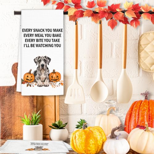 Great Dane Fall Dog Kitchen Towels - Halloween Dog Dish Towels - FIicy