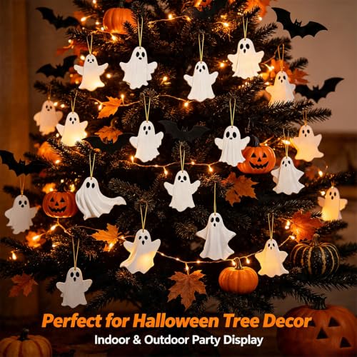 Halloween Wooden Ghost Ornaments - 18 Pcs Spooky Tree Decorations - Variation of THIS listing