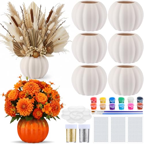 DIY Ceramic Pumpkin Vase Set - Fall Halloween Table Centerpieces, 6 Pcs