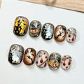 Halloween Short Press-On Nails Square Y2K Gothic Theme Fake Nails with Bat Pumpkins Spider Web Ghost Bat Pattern Style-13 - 24PCS