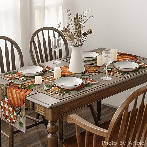 Rectangular Polka Dot Pumpkins Vine Thanksgiving Placemats Set of 4 - 12x18 Inch Fall Table Decor