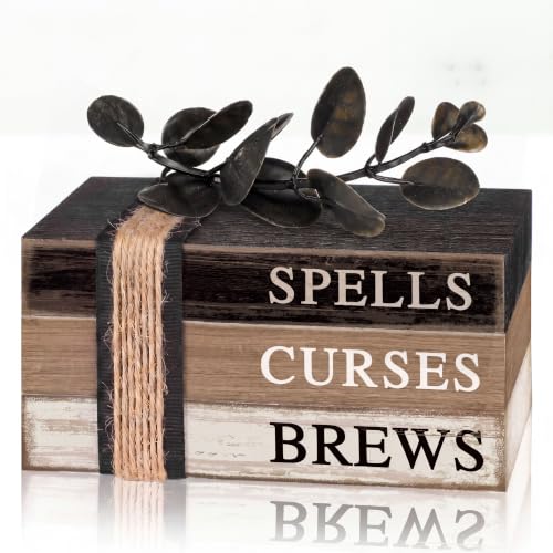 Eucalyptus Leaf Halloween Table Decorations Set - Rustic Mini Book Stacks & Natural Decor
