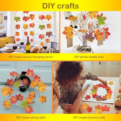 Fall Maple Leaves Bulk Set with 8 Colors and Glue Dots - Reusable Autumn Decor