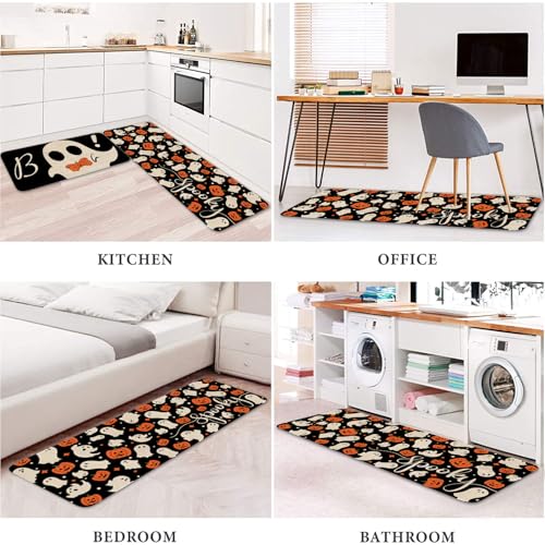 Halloween Ghost Kitchen Rugs Set of 2 - Spooky Floor Mat & Runner, Ghost Boo Variation