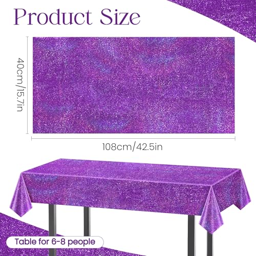 Purple Holographic Tablecloth 40x108 Inch - Shimmering Disposable Plastic Cover for Parties