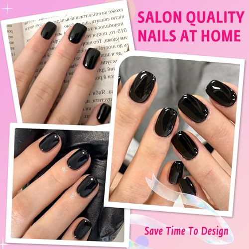 AddFavor Black Short Press On Nails - 144pcs Fake Acrylic Nails with Adhesive Tabs