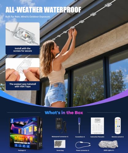 50FT RGBIC Outdoor Smart Lights - Waterproof Eave Decor with App & Voice Control