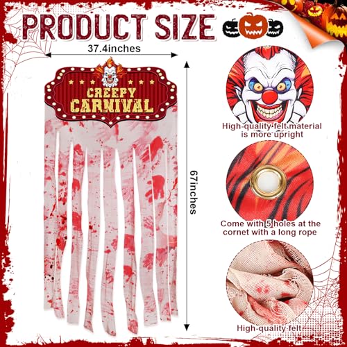 Halloween Bloody Doorway Curtain with Creepy Circus Clown - Red