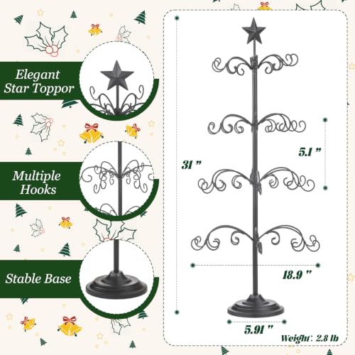 Black 4-Tier Metal Ornament Display Tree Stand for Christmas & Holiday Decor