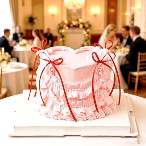 BAISUYANG 20 Pcs Long Slender Bow Cake Toppers - Red Wedding & Party Decor