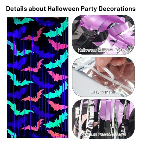 Halloween Pattern Foil Fringe Curtains - 2 Pack 3.3x6.6FT Photo Booth Backdrop & Party Decor