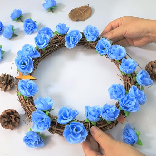 Light Blue Artificial Rose Heads 1.3 Inch Mini Fake Flowers for DIY Decor - 100Pcs