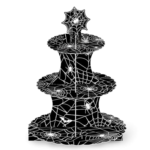Halloween Black Spider Web Cupcake Stand 3-Tier Party Decor