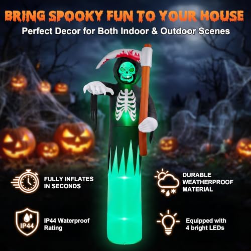 12FT Giant Halloween Inflatable Grim Reaper Yard Decor with LED Lights