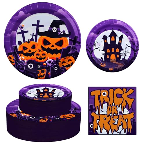 Halloween Paper Plates and Napkins Set - 150 Heavy Duty Disposable Party Supplies