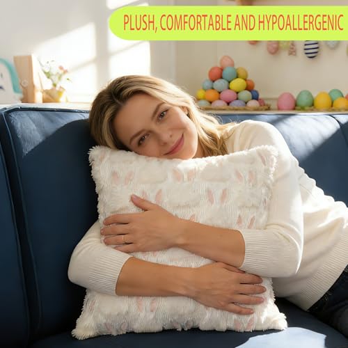Easter Pillow Covers Set of 2 18x18 Soft Plush Hidden Zipper Spring Decor Variation P