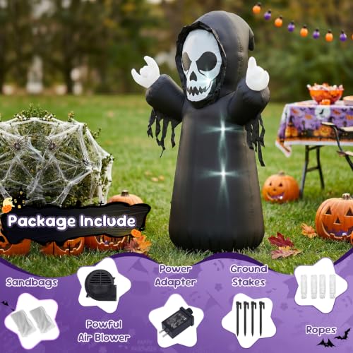 Halloween Grim Reaper Inflatable Decoration with Built-in LEDs - 4FT, Spooky Outdoor Decor