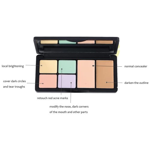 Skiennix Correcting Concealer Palette - 6 Color Makeup Cream Contour Set with Brush for Dark Circles & Blemishes