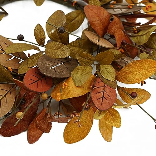 Rusty Red Magnolia Fall Wreath - 20 Inch Autumn Magnolia with Berries for Front Door & Wall Decor