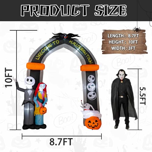 Halloween Inflatable Skeleton Archway with Pumpkin and LED Lights - 10FT Outdoor Decor - Variation: Skeleton Dog & Arch