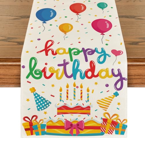 Birthday Candle & Seasonal Table Runner Set - Happy Birthday Home Decor 13x72 Inch