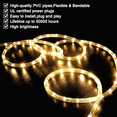 Outdoor 25FT LED Rope Lights Warm White Waterproof Flexible Decoration