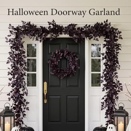 2 Pack Fall Garland - Artificial Autumn Leaves with Faux Plum for Fireplace Mantel & Home Decor