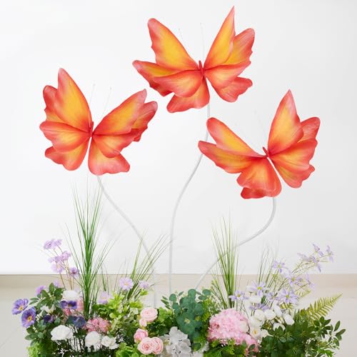 Artificial Butterfly Flower Decorations Set with Stand - Orange, 3 Pack, 5.6 Ft Tall for Weddings & Events