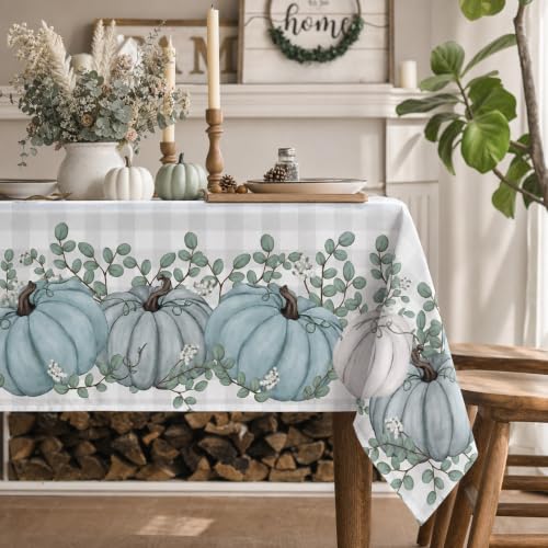 Horaldaily Fall Tablecloth 60x84 Inch Rectangular Blue Pumpkin Harvest Decor