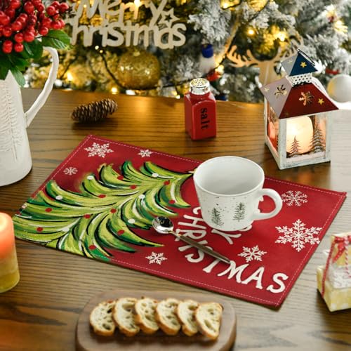 Christmas Pine Red Placemats Set of 4 - Holiday Table Decor for Dining & Parties