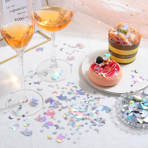 Star Moon Unicorn Confetti Glitter Set for Party Decorations - Silver Iridescent Foil, 60-70g
