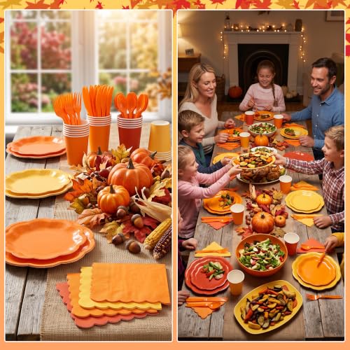 Fall Orange Paper Plate and Napkins Set for 24 Guests - Variation of THIS listing