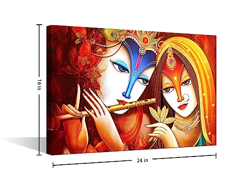 24x16 Inch Framed Wall Art Krishna Canvas Painting for Bedroom Hindu Decor - Variation of Artwork-15