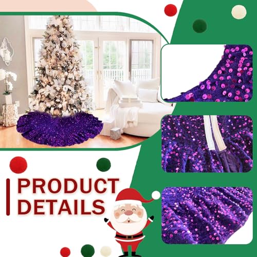 Purple Ruffled Christmas Tree Skirt 45 Inches for Holiday Decor - Variation of Purple-Ruffled / 45 Inches