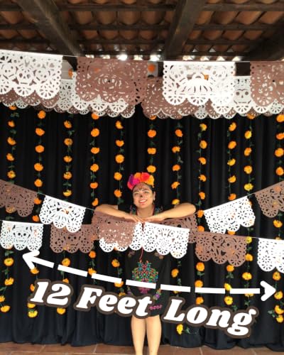 Dia de Los Muertos Papel Picado Banner - 5 Pack Brown & White Decor