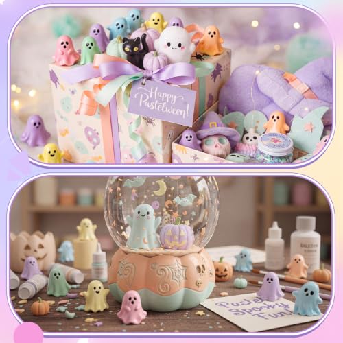 Halloween Mini Resin Ghost Figurines Set - Pastel Tiny Decor Collectibles