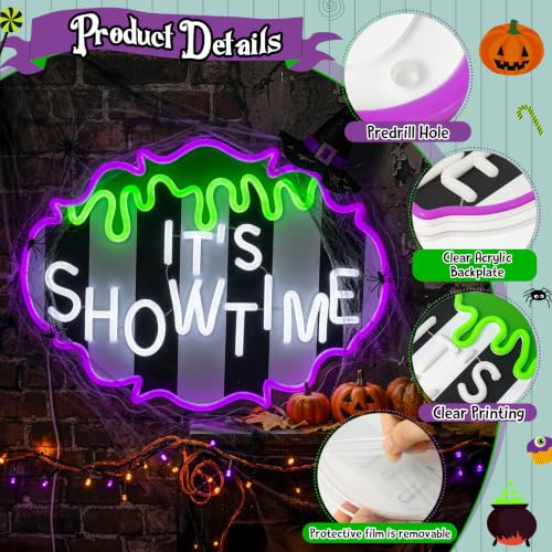 Halloween It's Showtime Horror Wall Door Window Sign - Spooky Acrylic Decor