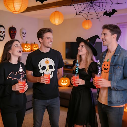Reusable Halloween Party Straws with Spooky Charms - 24 Pack