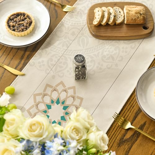 Ramadan Lantern Floral Table Runner - Seasonal Kitchen Dining Decor, 13x72 Inches
