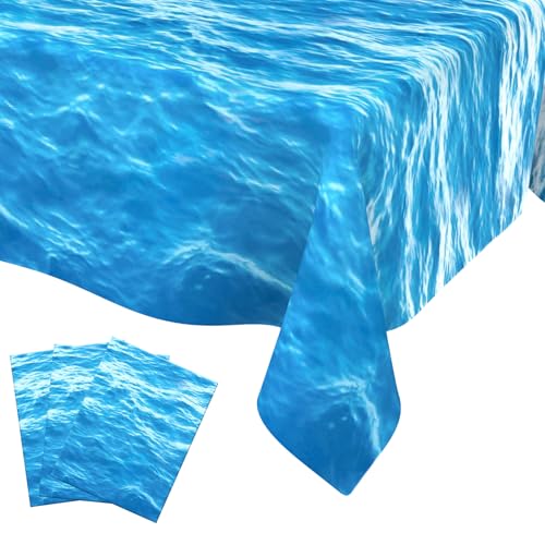 Ocean Water Wave Tablecloth Set - 3 Pack 54x108 Inches Blue Beach Party