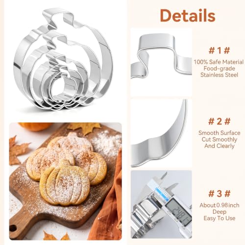 5Pcs Stainless Steel Pumpkin Cookie Cutter Set - Fall & Halloween Baking Tools
