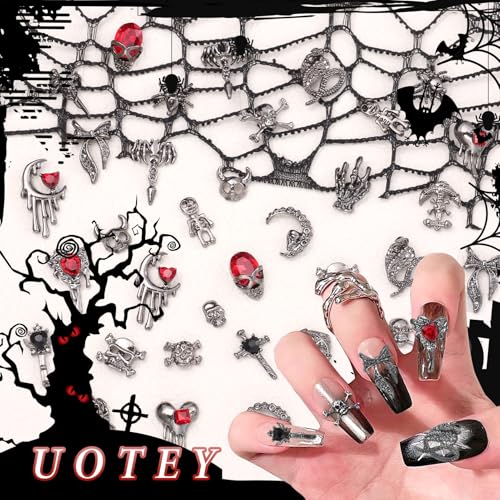 Halloween Nail Charms Rhinestones Set - Gothic Nail Art Decorations 38 Pcs
