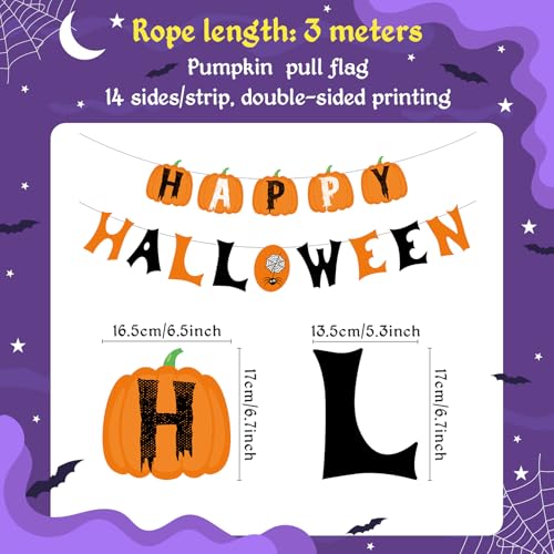 Halloween Pumpkins Tablecloth Set - 54x108 Inch Disposable Plastic Table Cover with Banner - 3 Styles