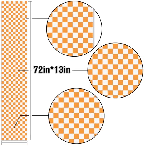 Orange White Checkered Table Runner - Fall Thanksgiving Wedding Decor 13 x 72