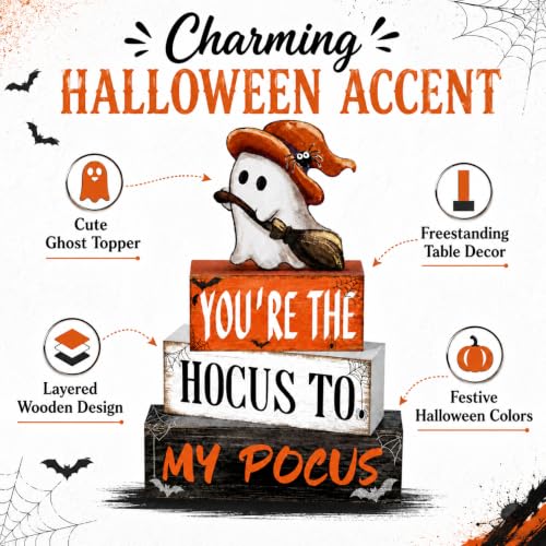 Halloween Wooden Table Sign Decor Set - Ghost Witch Bats Spiders Farmhouse Style