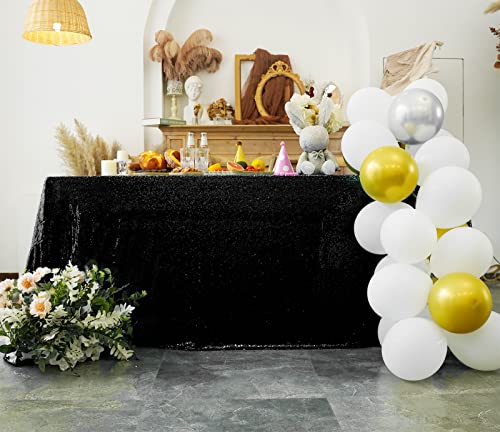 Black Sequin Rectangular Tablecloth 90x132 Inch Glitter Party Cover - Variation: Black / 132" x 90"